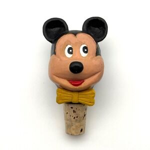 Mickey Mouse Wine Bottle Stopper Wooden Carved Disney Barware Cork